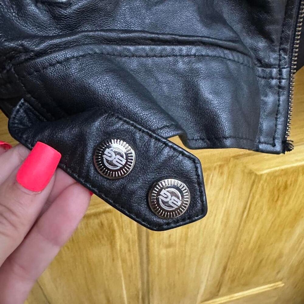 Body Guard Real Leather Jacket Womens L Black Moto Motorcycle Y2K Zip Pocket - Picture 5 of 6